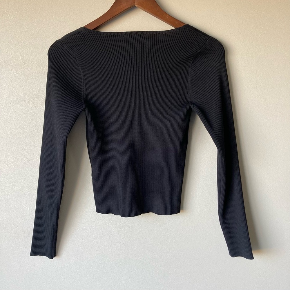 Sincerly Jules Black Ribbed Square-Neck Long Sleeve Shirt Top Women’s Medium - Picture 3 of 6